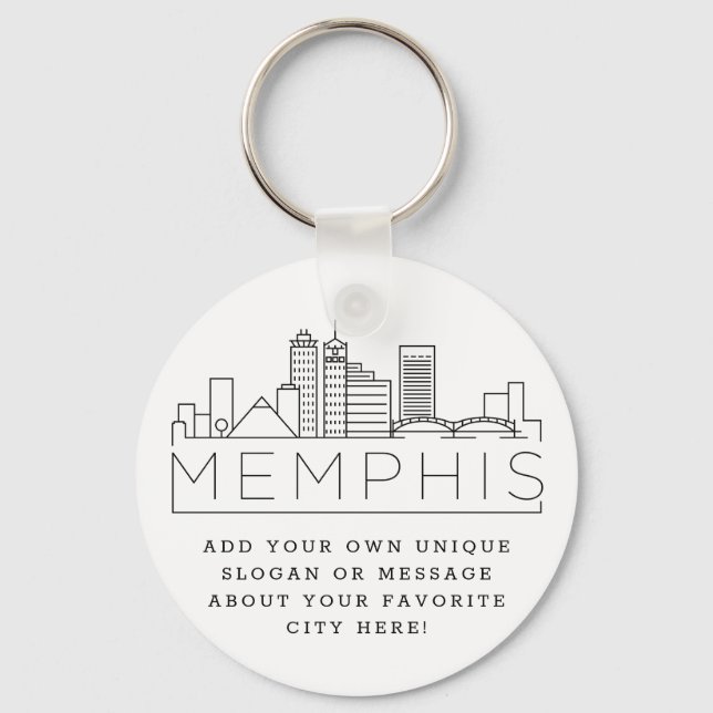 Chaveiro Memphis, TN Skyline Estilizado | Slogan Personaliz (Frente)