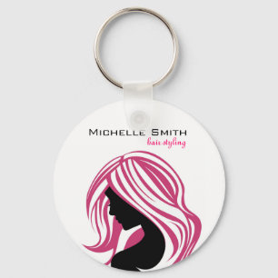 Chaveiro Menina adorável com cabelo cor-de-rosa Branding