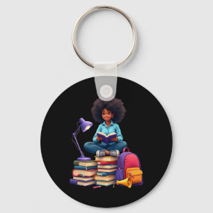 Chaveiro Menina Afro Melanina Juneteenth Lendo Livros _2
