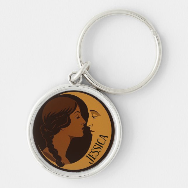 Chaveiro Menina Art Déco Gótica e Lua Crescente editável (Frente)