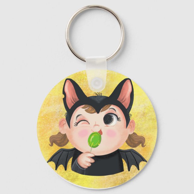 Chaveiro Menina bonita num morcego, chapéu de papel no Dia  (Frente)