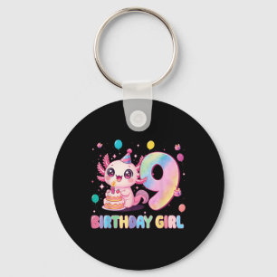 Chaveiro Menina de 9 Anos de Idade Cute Axolotl Aniversário