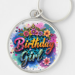 Chaveiro Menina de Aniversário Floral Leopardo