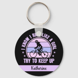 Chaveiro Menina de ciclismo tenta manter a bicicleta retrô