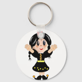 Chaveiro Menina de desenho animado fofa e feliz