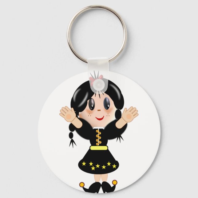 Chaveiro Menina de desenho animado fofa e feliz (Frente)