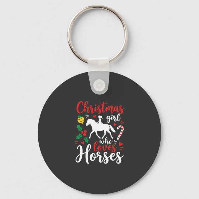 Chaveiro Menina de Natal que Ama Cavalos (Frente)