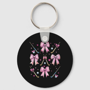 Chaveiro Menina de Taco de Hockey Coquete Laço Rosa Mãe