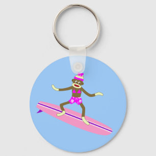 Chaveiro Menina do surfista do macaco da peúga