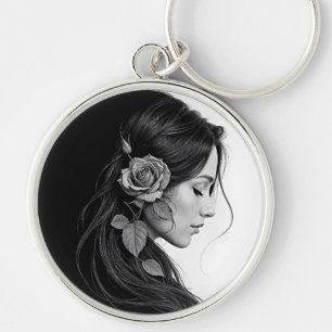 Chaveiro Menina elegante com flor no cabelo, arte moderna