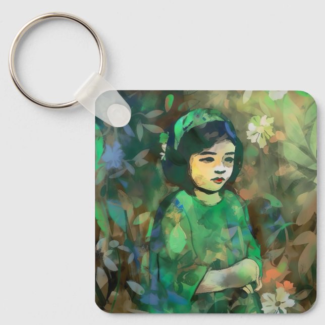 Chaveiro Menina em vestida verde (Frente)