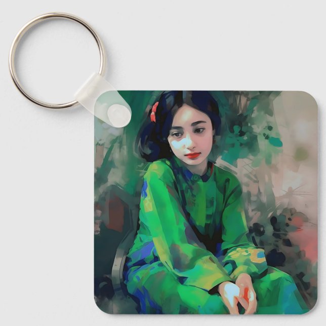 Chaveiro Menina em vestida verde (Frente)