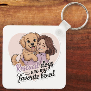 Chaveiro Menina Fofa Abraçando Cachorro Resgatado Ilustraçã