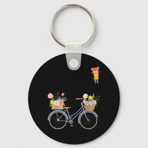 Chaveiro Menina Fofa com Bicicleta de Flor Design Engraçado