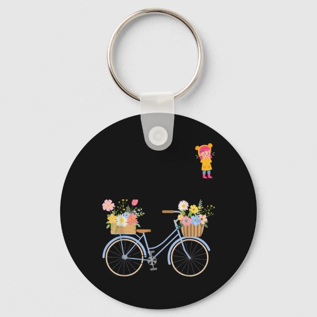 Chaveiro Menina Fofa com Bicicleta de Flor Design Engraçado (Frente)
