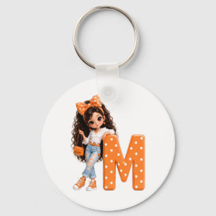 Chaveiro Menina Fofa com Cobertor de Lanço da Letra M