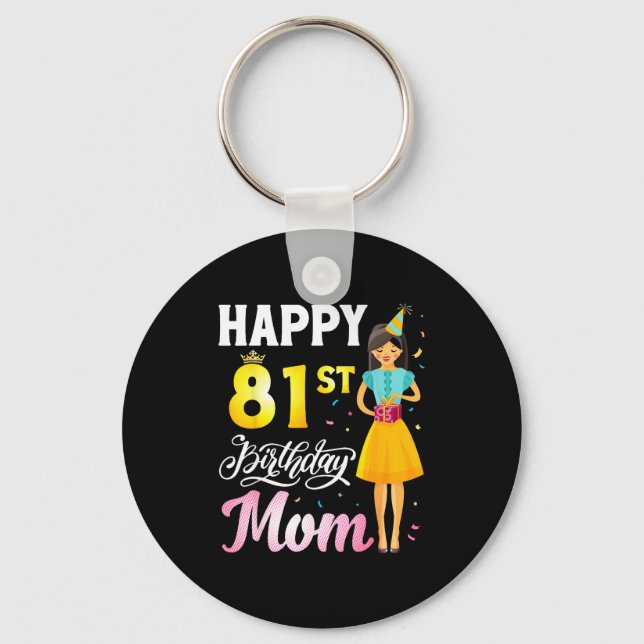 Chaveiro Menina fofa com presente feliz aniversário de 81 a (Frente)