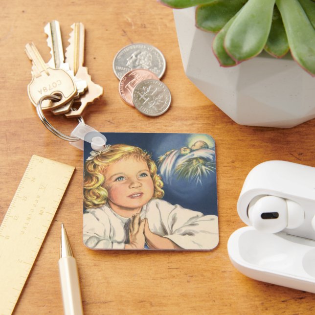 Chaveiro Menina rezando para Jesus Cristo, Orações da Noite (Mesa)