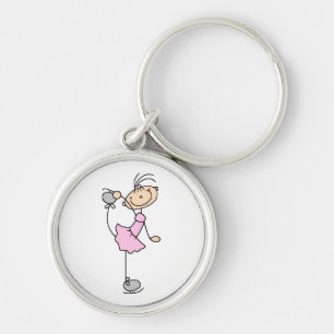 Chaveiro Menina Rosa Figura de Palito Patinadora no Gelo