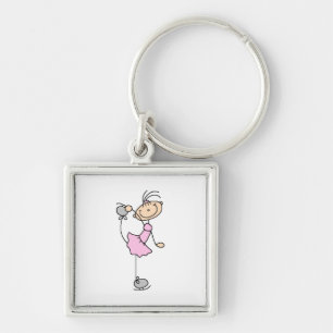 Chaveiro Menina Rosa Figura de Palito Patinadora no Gelo
