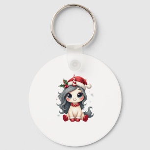 Chaveiro Menina Unicórnio de Natal Vintage Vetor de Férias