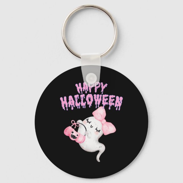 Chaveiro Meninas de Roupa de Queda de Fantasmas Cute, Rosa, (Frente)