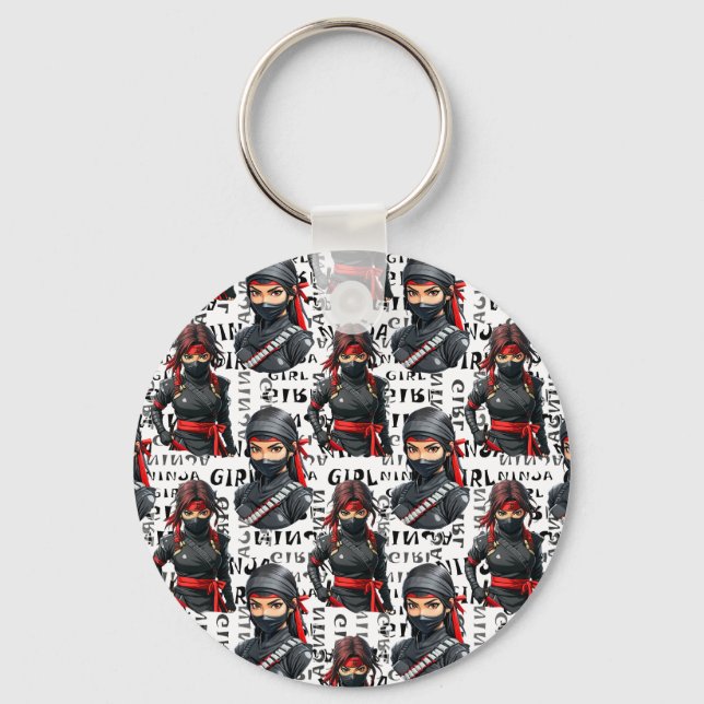 Chaveiro Meninas Ninja Anime Com Design De Padrão De Texto (Frente)