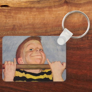 Chaveiro Menino Antigo Fazendo Flexões de Braço, Fitness e 