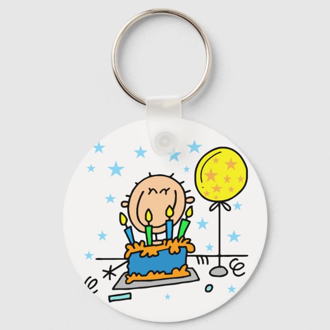 Chaveiro Menino de Palito Com Presentes de Bolo de Aniversá (Frente)
