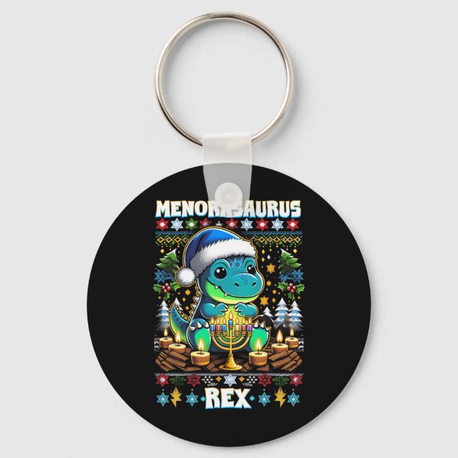 Chaveiro Menorasaurus Rex Dino Trex Ugly Christmas Sweater  (Frente)