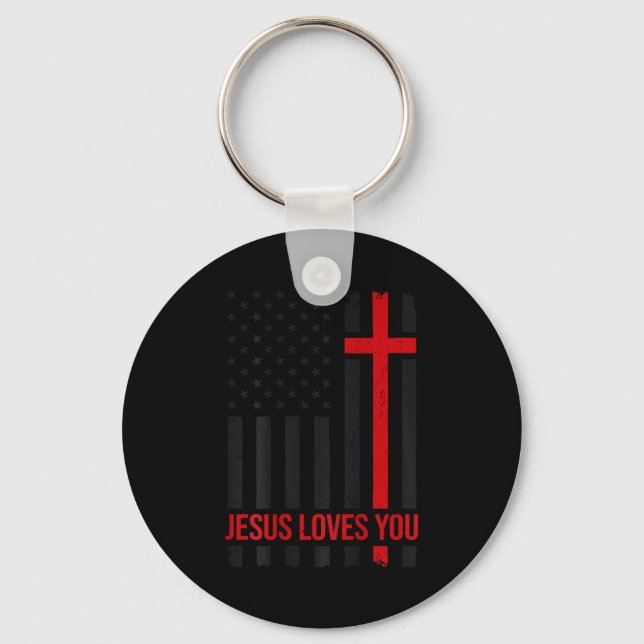 Chaveiro Mens American Flag Jesus Loves You Christian Faith (Frente)