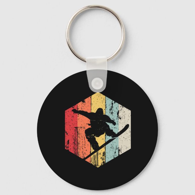 Chaveiro Mens Snowboard Retro Style Snowboarder (Frente)