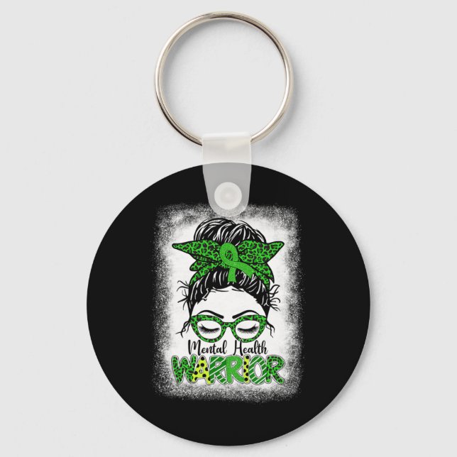Chaveiro Mental Health Warrior Messer Bun Women Mental Heal (Frente)