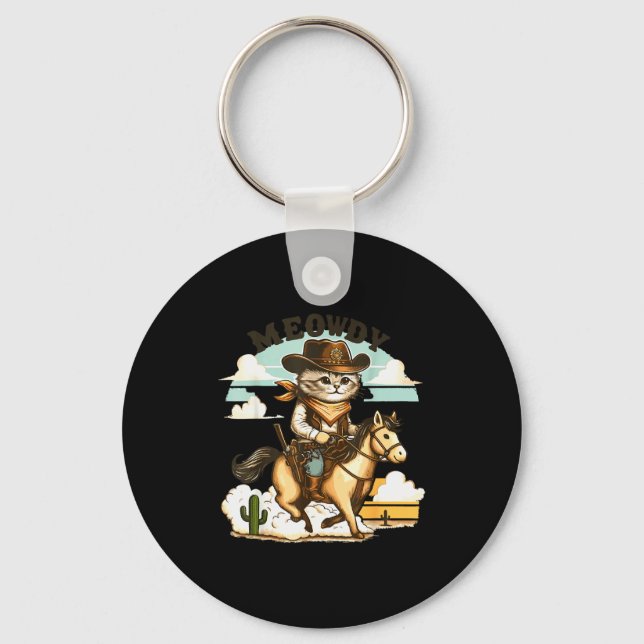 Chaveiro Meowdy Partner Cat Cowboy Horse Howdy Funny Countr (Frente)