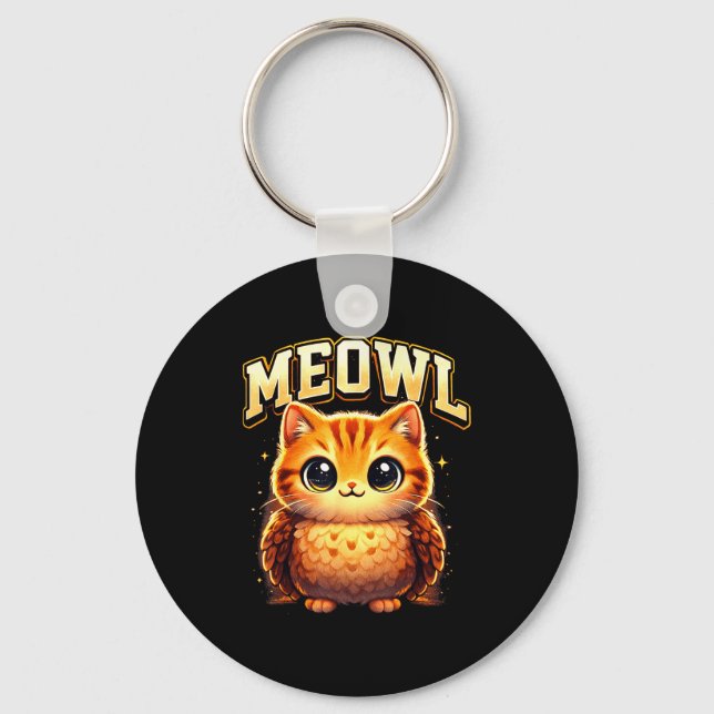 Chaveiro Meowl Funny Meow Cat Owl Brainrot Meme Teen Kids  (Frente)
