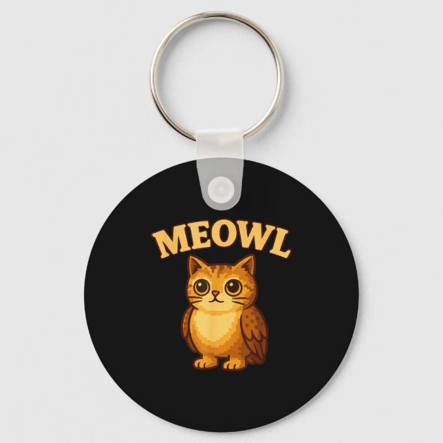 Chaveiro Meowl - Funny Meow Cat Owl Brainrot Meme Teen Kids (Frente)