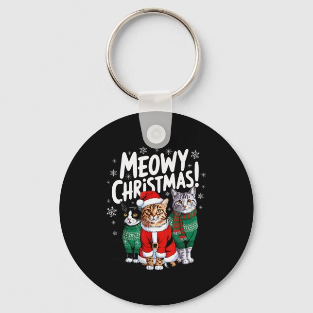 Chaveiro Meowy Christmas Funny Cat Christmas Holiday Xmas S (Frente)