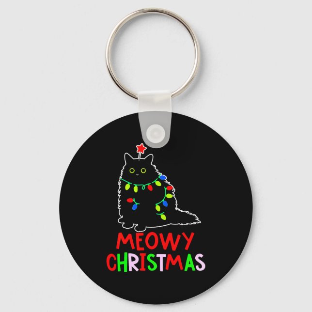 Chaveiro Meowy Christmas Xmas Lights Black Cat Pajamas  (Frente)