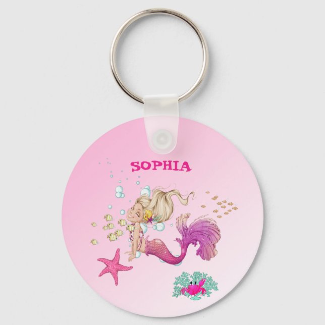 Chaveiro Mermaid Girls Pink Cute Personal Keychain (Frente)