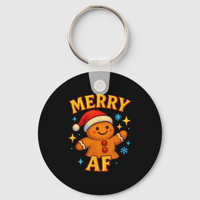 Chaveiro Merry Af Gingerbread Man Christmas Santa Hat Cooki (Frente)