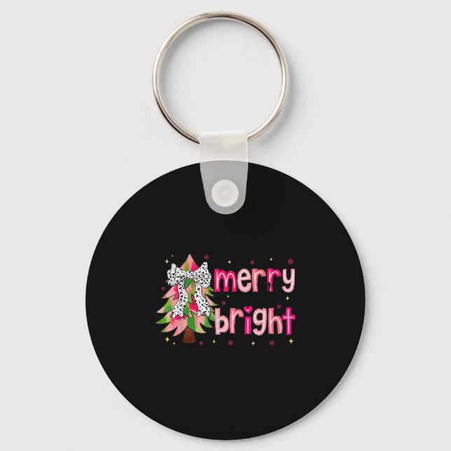 Chaveiro Merry And Bright Christmas Tree Nk Coquette Bow Wo (Frente)