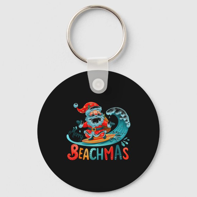 Chaveiro Merry Beachmas Santa Surfing Retro Design  (Frente)