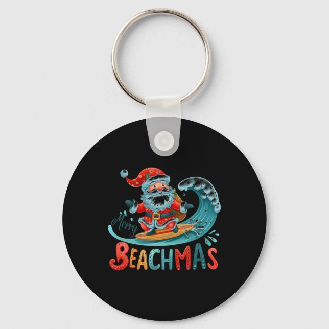 Chaveiro Merry Beachmas Santa Surfing Retro Design T Shirt  (Frente)