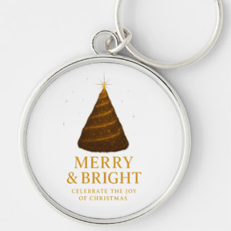 Chaveiro Merry & Bright Gold Glitter Christmas Round