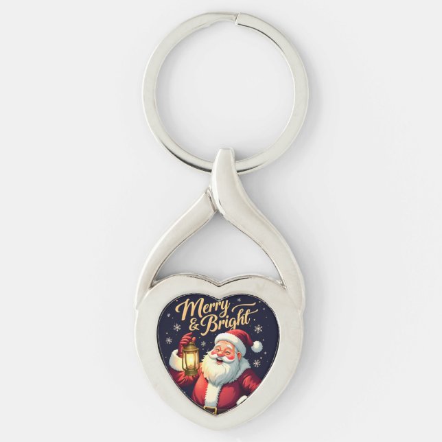 Chaveiro Merry Bright Santa Holding Lantern Illustration (Frente)