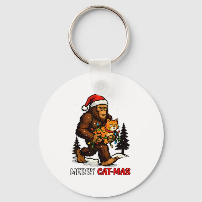 Chaveiro Merry Catmas Bigfoot And Lights Santa Hat Funny Ca (Frente)