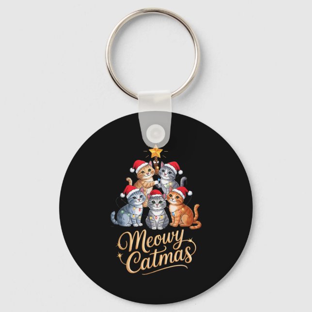 Chaveiro Merry Catmas Funny Christmas Tree Matching Meowy X (Frente)