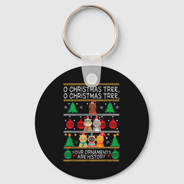 Chaveiro Merry Catmas Funny O Christmas Tree, Cat Xmas Meow (Frente)