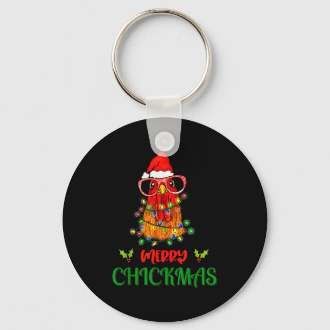 Chaveiro Merry Chickmas Ornament Lights Chicken Farmer Chri (Frente)