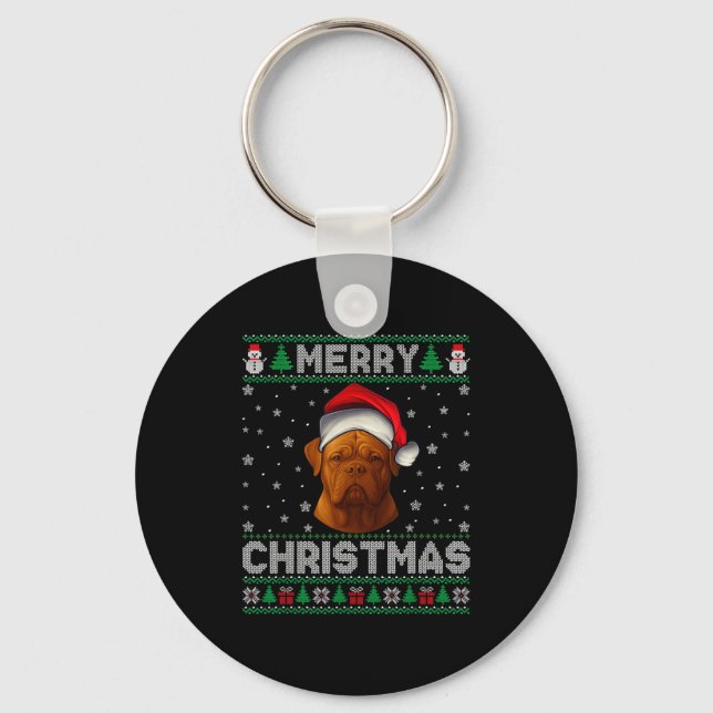 Chaveiro Merry Christmas 2025 Dogue De Bordeaux Santa Hat U (Frente)